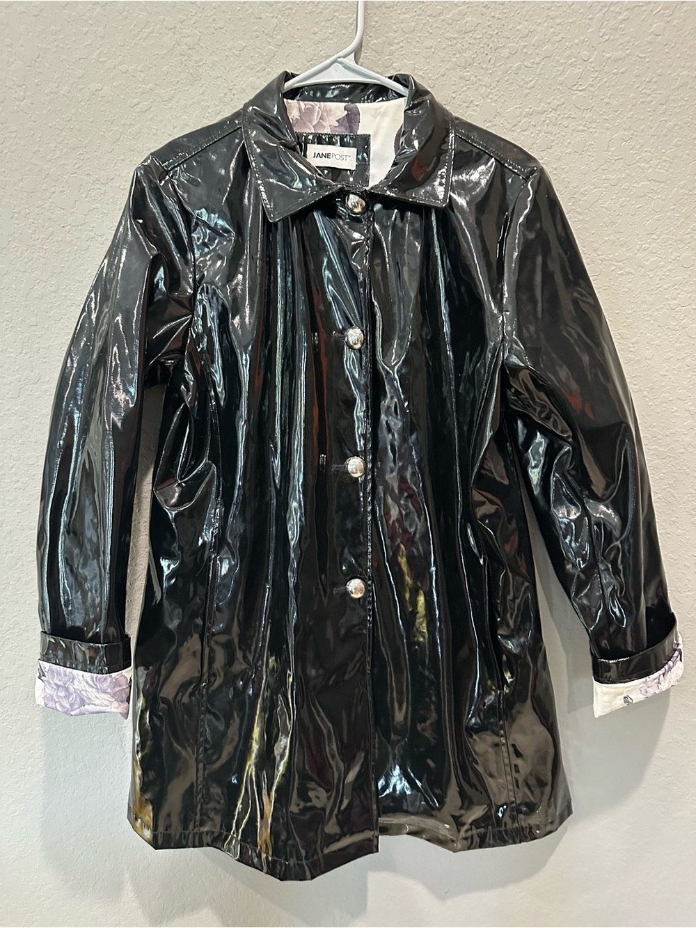 Jane Post Iconic Princess Slicker Rain Jacket Sz M Chunky Silver Buttons No Hood